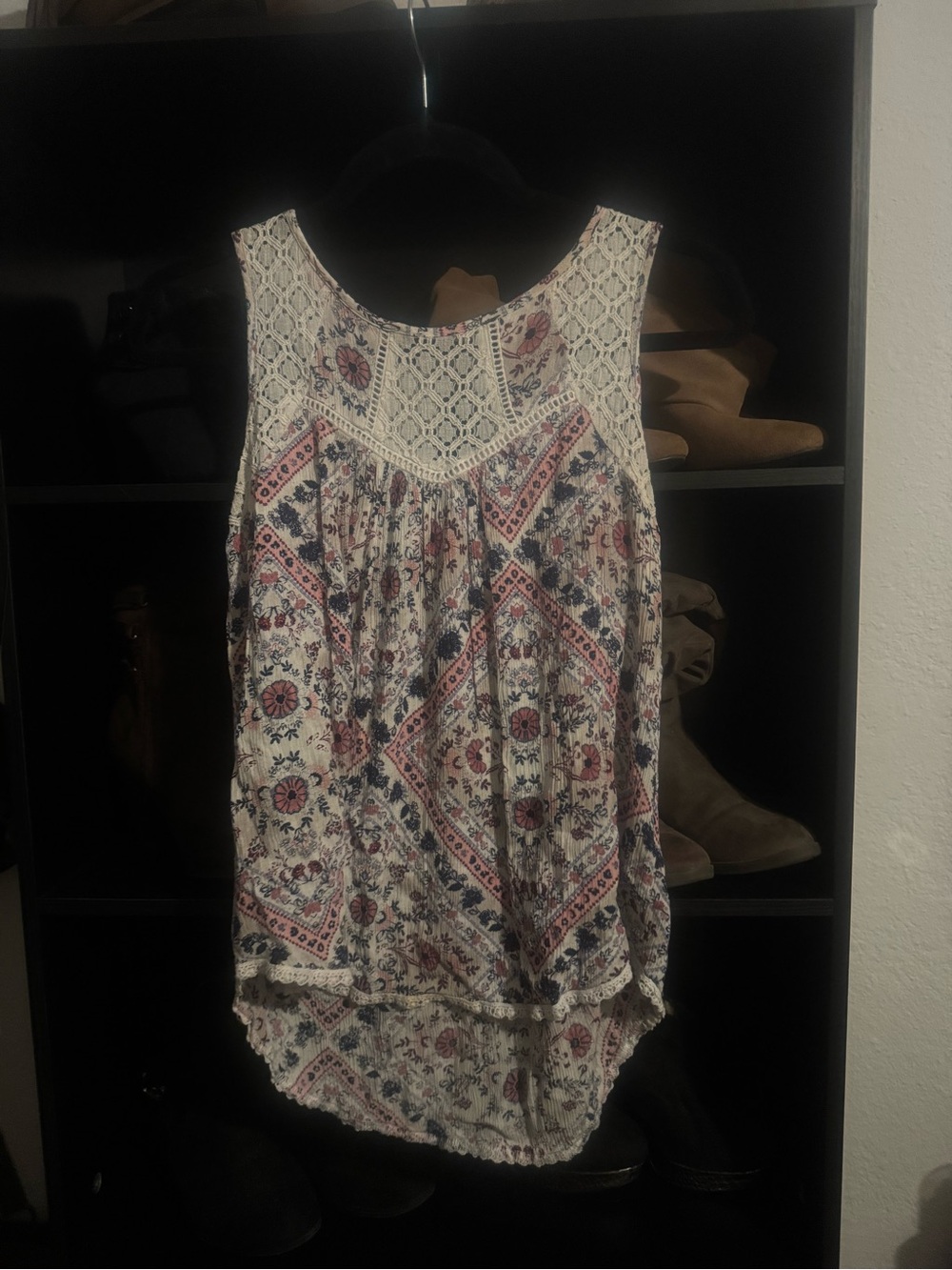 Rewind Ivory Tank with Pink and Blue Floral Print